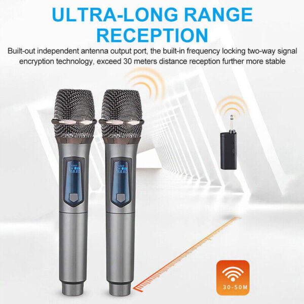 2X Wireless Microphone UHF Professional Handheld Mic System Receiver For Karaoke - Image 8