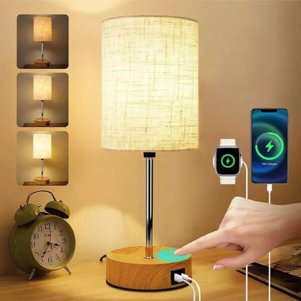 Touch Control Bedside Lamps, 3-Way Dimmable Table Lamp With USB Charging Ports - Image 4