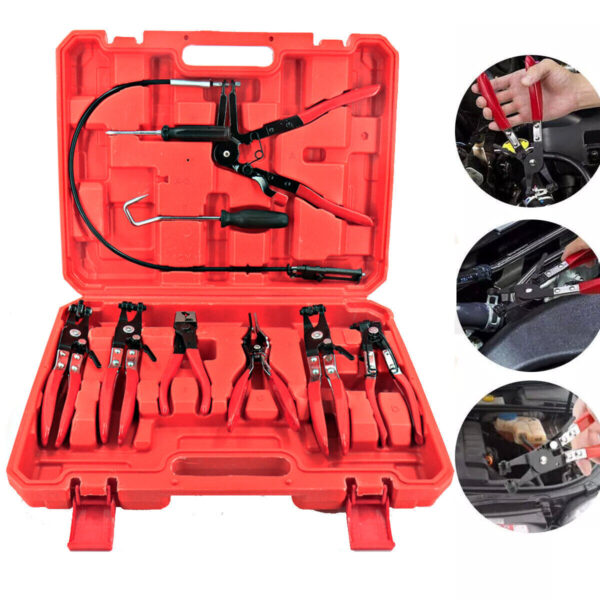 9Pc Hose Clamp Clip Pliers Kit Swivel Jaw Flat Angled Band Tool High Quality - Image 4