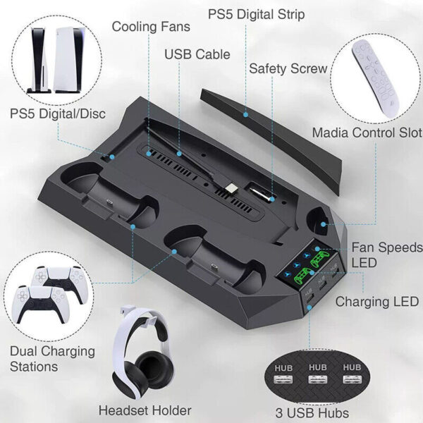 PS5 Vertical Cooling Fan Stand Controller Charger Station For  Playstation 5 - Image 6