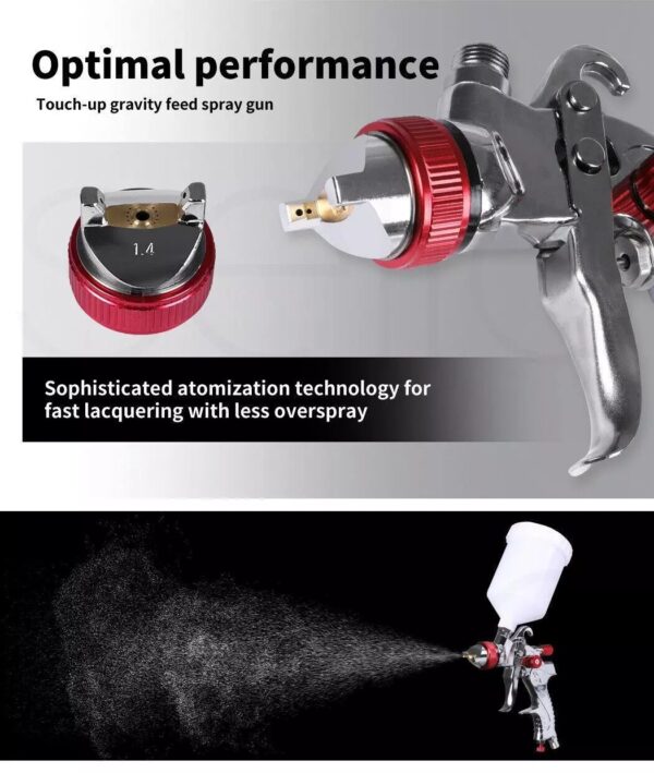 Spray Gun Paint Gun Kit HVLP Gravity Feed Air 1.4mm 1.7mm 2mm 2.5mm 4 Nozzles UK - Image 4
