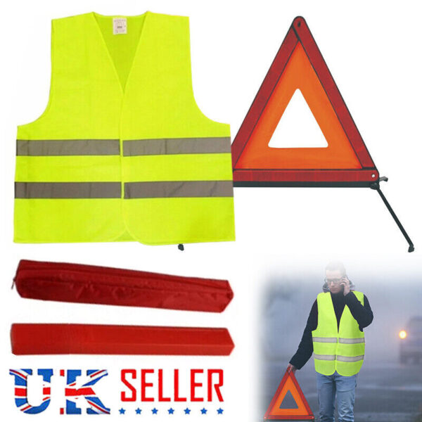Car Warning Triangle Reflective Emergency Breakdown & High Visibility Vest - Image 3