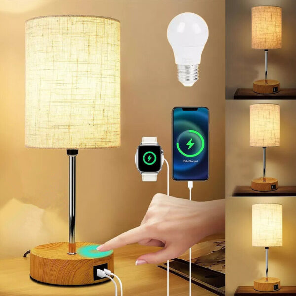 Touch Control Bedside Lamps, 3-Way Dimmable Table Lamp With USB Charging Ports - Image 2